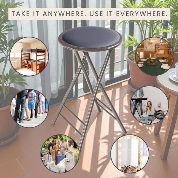 Lavish Home 24 in. Gray Steel Padded Seats Folding Bar Stools, Set