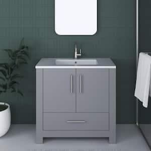 Boston 36 in. W x 20 in. D x 35 in. H Bathroom Vanity Side Cabinet in Gray with White Acrylic Top