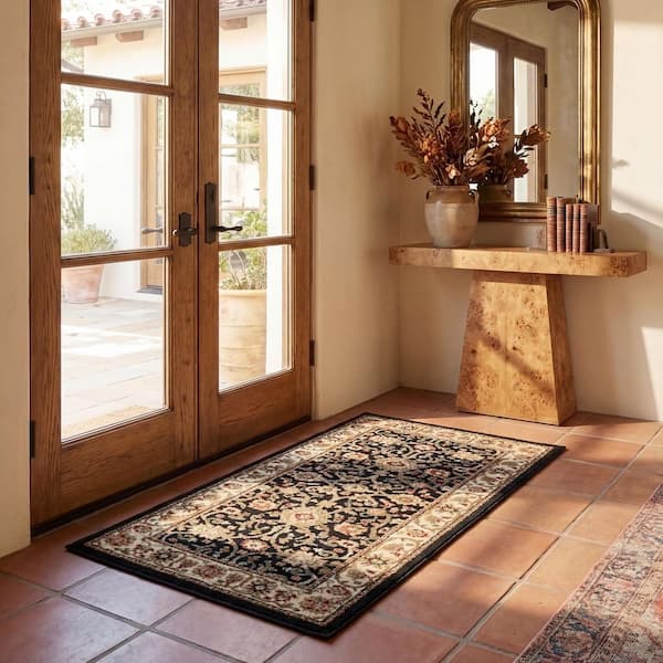 Lyndhurst 2 ft. x 4 ft. Black/Ivory Floral Accent Rug