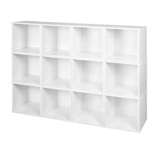 Regency 39 in. H x 52 in. W x 13 in. D White Wood 12-Cube Organizer ...