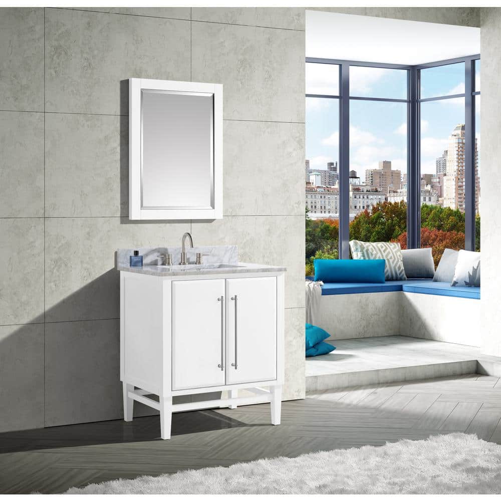Mason 24" Rectangular Wood Framed Bathroom Vanity Mirror in Blue with Silver and Gold Accents