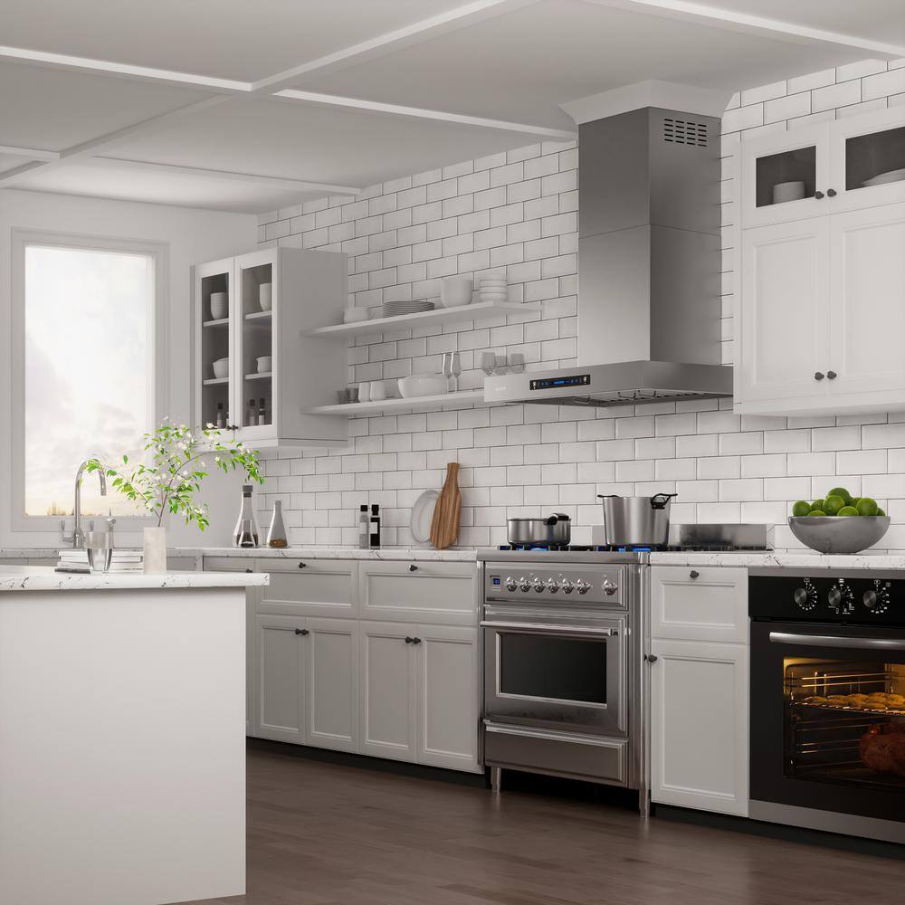 30-Inch Silver Stainless Steel Wall Mounted Range Hood with Charcoal Filter