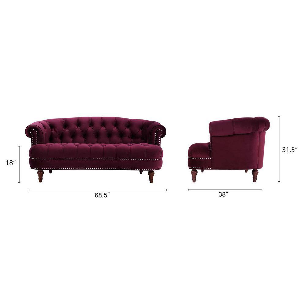 Burgundy Velvet Tufted Chesterfield Loveseat with Nailhead Trim