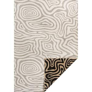 Eryx Modern Bohemian Abstract Organic Reversible Machine-Washable Gray/Cream 5 ft. x 8 ft. Indoor/Outdoor Area Rug