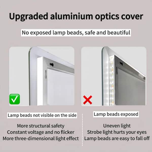 Modern LED Series 22 in. W x 65 in. H Rectangular Frameless Mirror 3-Color Lighting