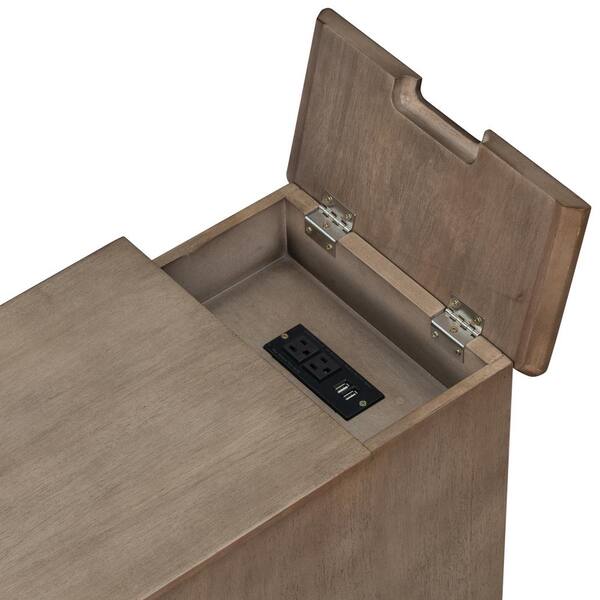 14 in. Brown Rectangle Solid Wood End Table Side Table with USB