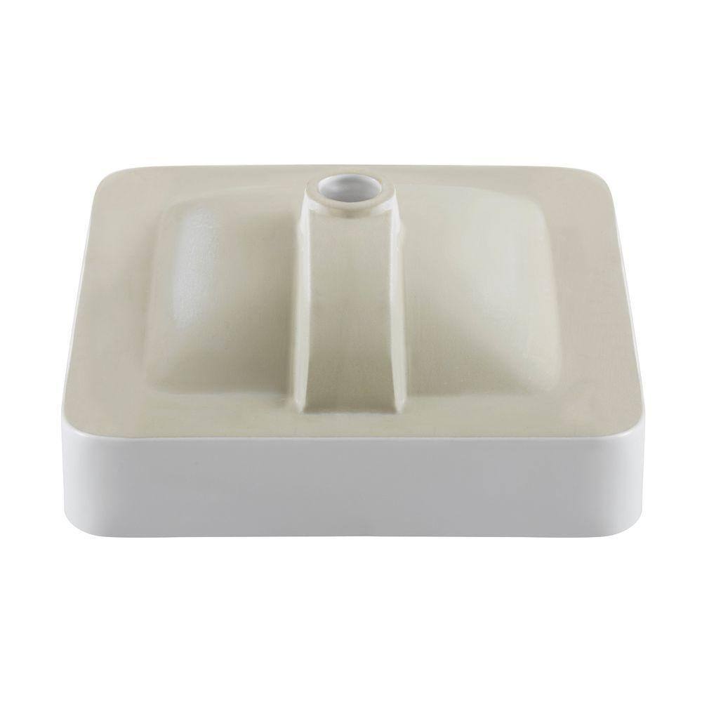 White Ceramic Square Semi-Recessed Vessel Sink with Overflow