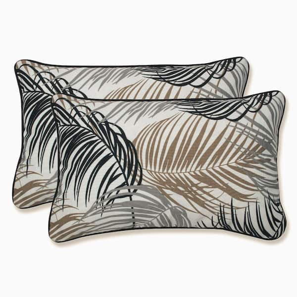 Pillow Perfect Floral Black Rectangular Outdoor Lumbar Throw Pillow 2-Pack