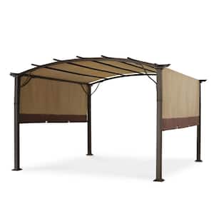 12 ft. x 12 ft. Aluminum Outdoor Pergola with Slightly Arched Canopy and Brown Retractable Shade