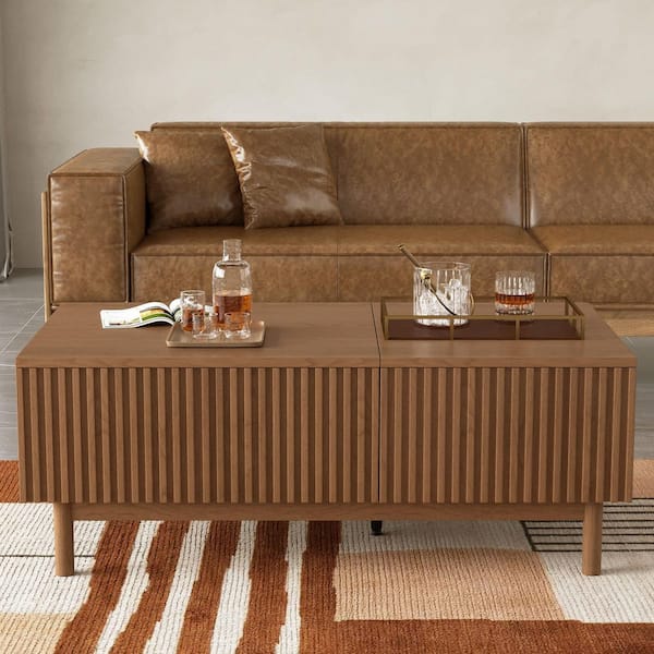 THE RIGHT PATH 51.1 in. Walnut Rectangle Wood Coffee Table Lift