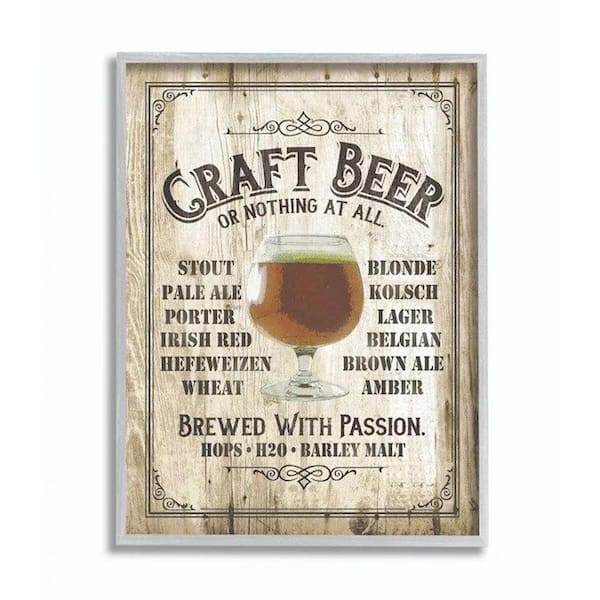 Stupell Industries "Craft Beer Sign Bar Room Wooden Texture" by Retrorocket Studio Framed Wall Art