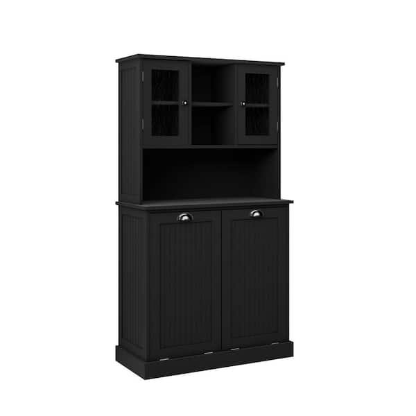 33 in. W x 15 in. D x 60 in. H Black Linen Cabinet, 2-Compartment Tilt-Out Dirty Laundry Basket Tall Bathroom Cabinet