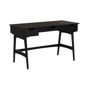 Merryn Rattan 50.94 in. W Rectangle Black Wood 3-Drawer Writing Desk