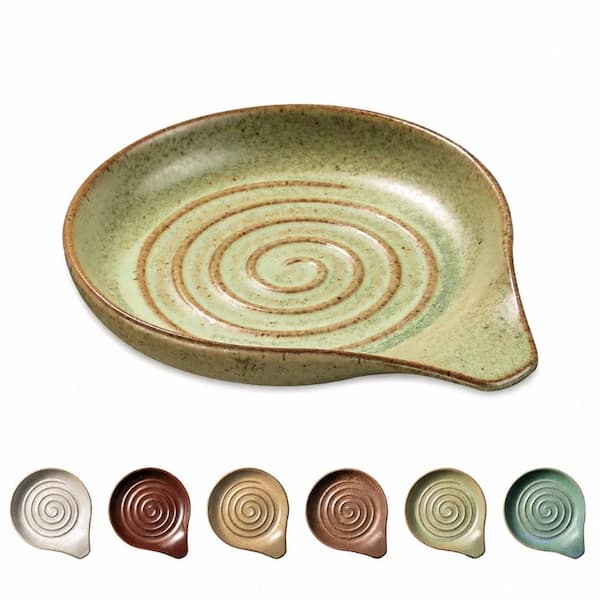 Stoneware Spoon Rest with Reactive Glaze Modern Farmhouse Style Large 6 inch Utensil Drip Tray for Stovetop