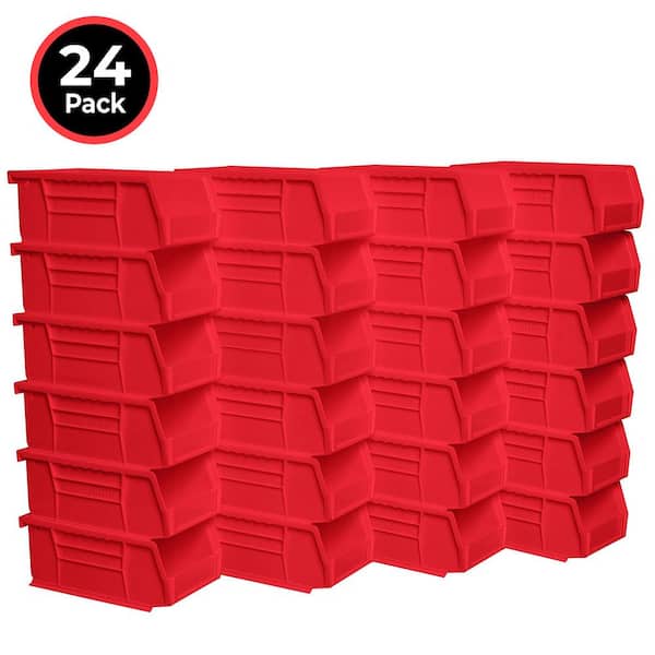 30220 Plastic Stackable Storage Bins/ Totes, 7 in. x 4 in. x 3 in. Red, (24-Pack)