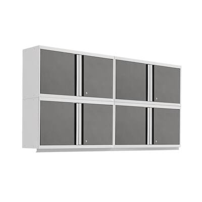Pro Series Welded Steel 4-Shelf Wall Mounted Garage Cabinet in Gray (168 in W x 24 in H x 14 in D)