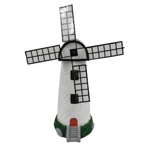 Solar 12 in. Windmill Statue in White