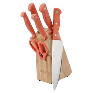 Keswick 7 Piece Stainless Steel Cutlery and Wood Block Knife Set in Coral