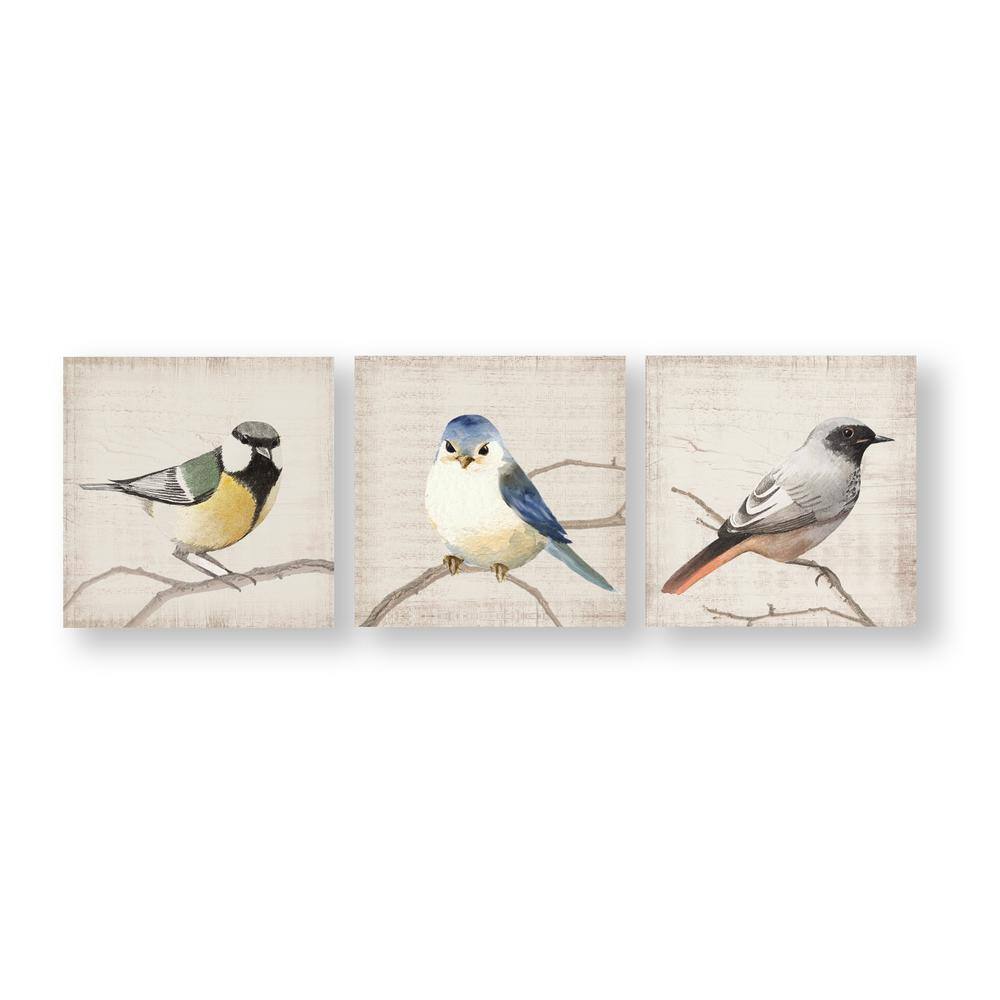 Perched Birds Printed Canvas Animal Wall Art 8 in. x 8 in. (Set of 3