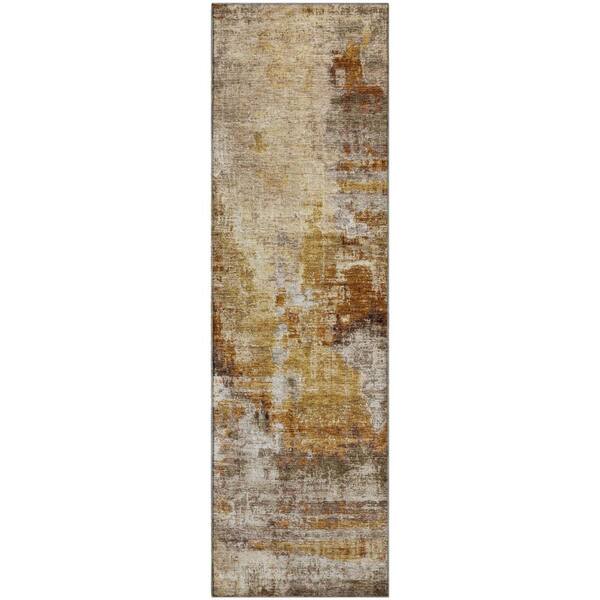 Mayfield Premium Machine Washable Abstract AMF2300 Walnut 2 ft. x 7 ft. Runner Rug