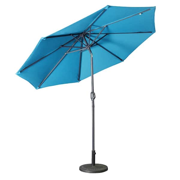 Kadehome 9 ft. Light Blue Outdoor Umbrella Market Patio Umbrella with Push Button Tilt and Crank