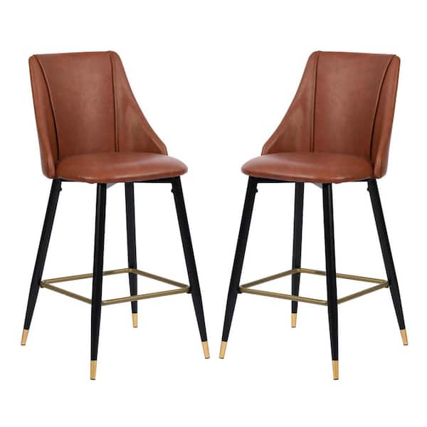 Homy Casa Smeg 26 in. Caramel High Back Metal Frame Counter Stool With Faux Leather Seat ( Set of 2)