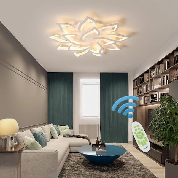 Genoci 36 in. 98-Watt Modern White Flower Dimmable Integrated LED
