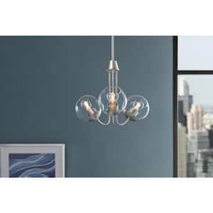 Vista Heights 3-Light Brushed Nickel Shaded Chandelier with Clear Glass Globes