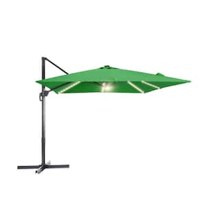 10 ft. Aluminum Pole Cantilever Solar LED Patio Umbrella 360° Rotation and Infinite Canopy Angle Adjustment, Kelly Green