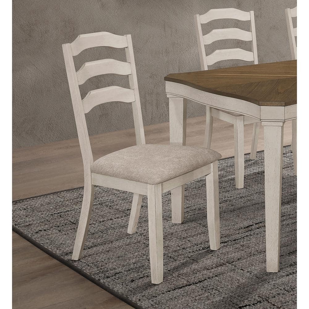 Rustic Cream Ladderback Upholstered Side Chair with Khaki Seat