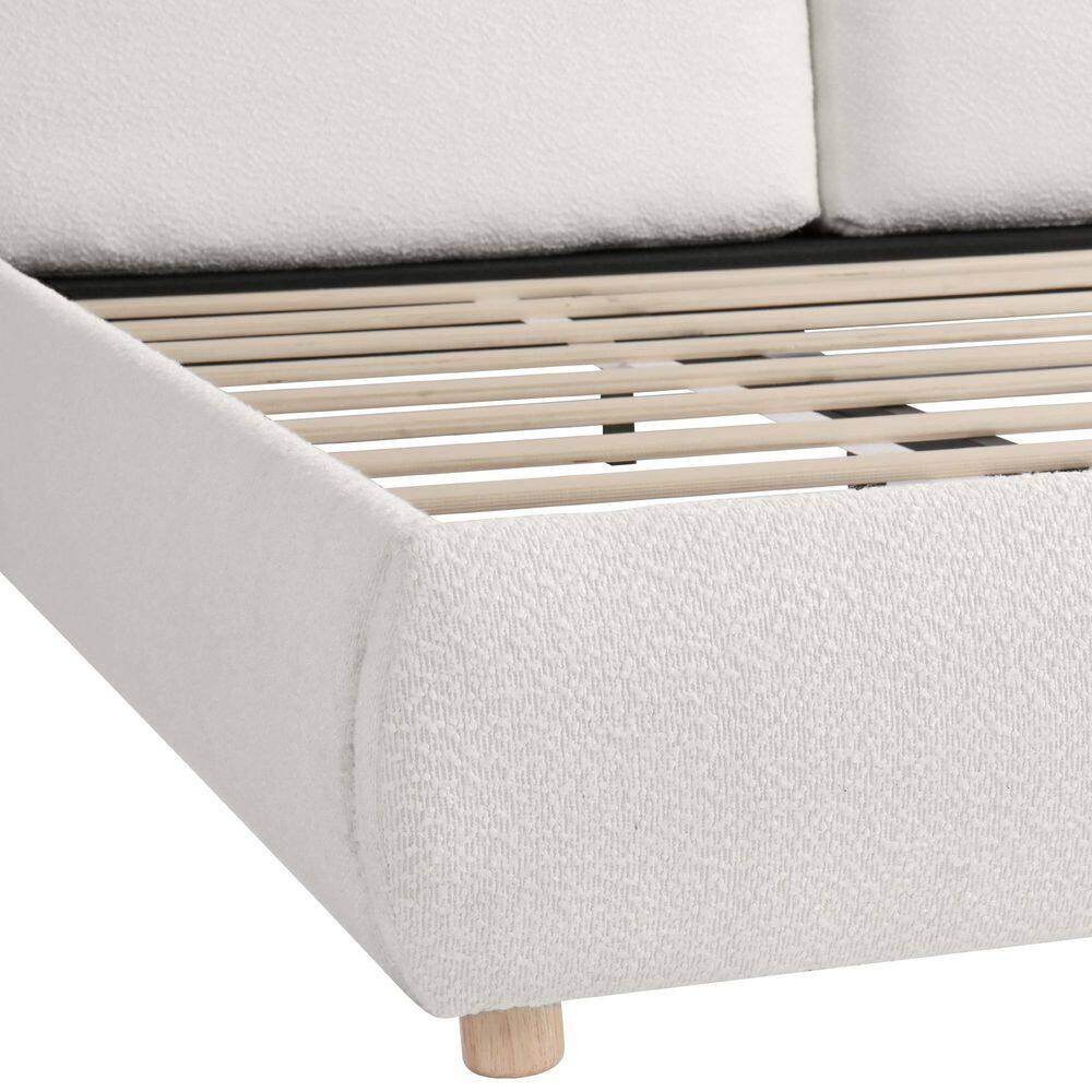 White Wood Frame King Size Boucle Fabric Upholstered Platform Bed with 2-Removable Pillow Headboard - thumbnail 9
