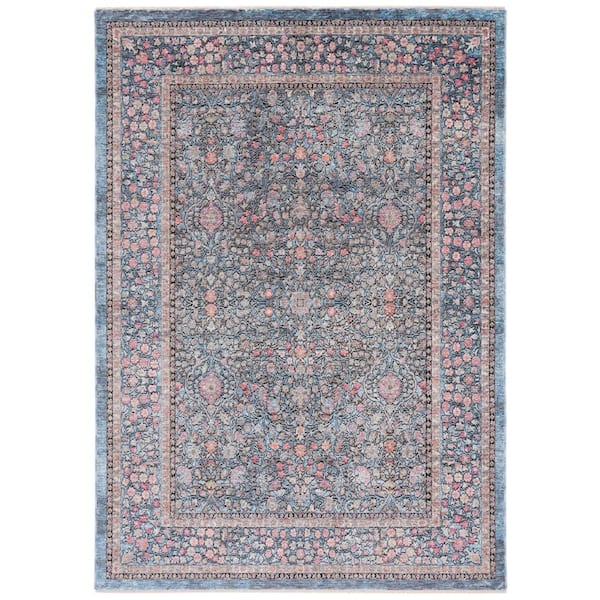 Crimson 5 ft. x 7 ft. Blue/Black Border Floral Area Rug