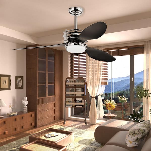 52 in. Integrated LED Indoor Chrome Ceiling Fan with Light and Remote 6-Speed DC Motor with 3 ABS Blades