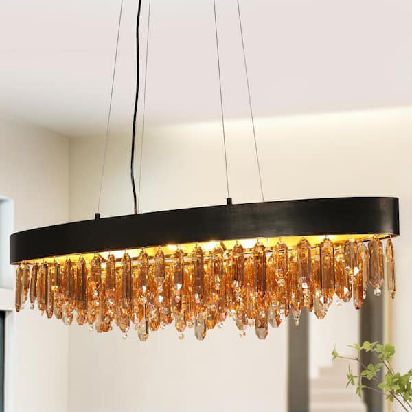 Palicourea 10-Light Brushed Gunmetal Gray and Plating Brass Island Crystal Chandelier for Dining Rooms, Kitchens