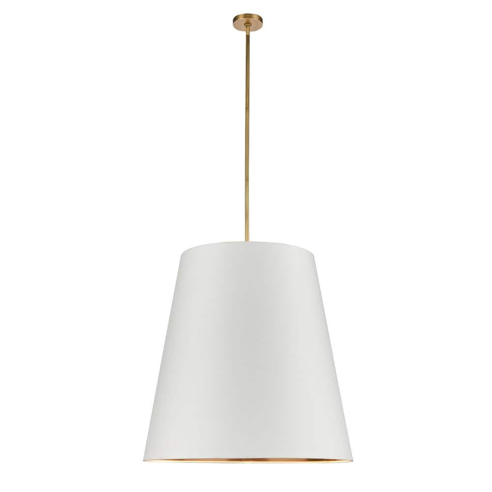 Calor 30 in. 3-Light 60-Watt Vintage Brass/White Linen with Gold Parchment 