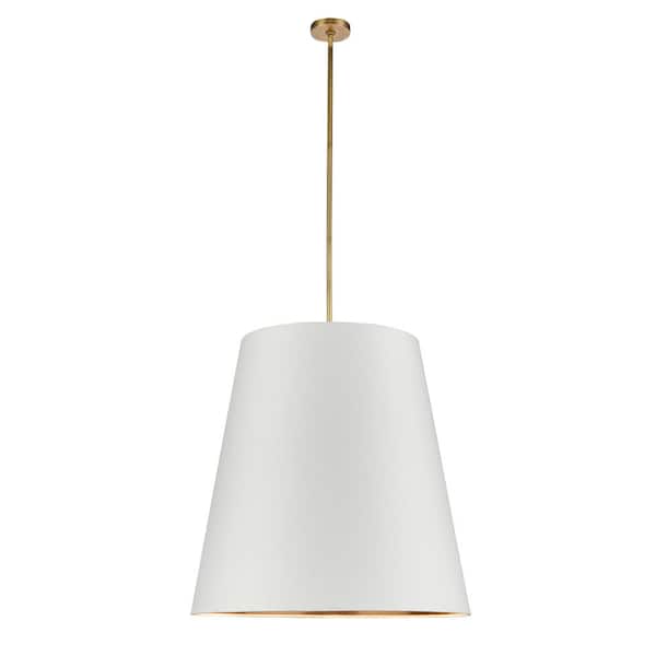 ALORA Calor 30 in. 3-Light 60-Watt Vintage Brass/White Linen with Gold Parchment Pendant Light