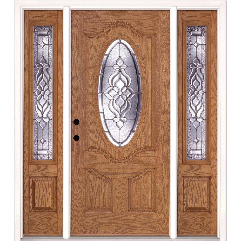 67.5 in.x81.625 in. Lakewood Zinc 3/4 Oval Lite Stained Light Oak Right-Han