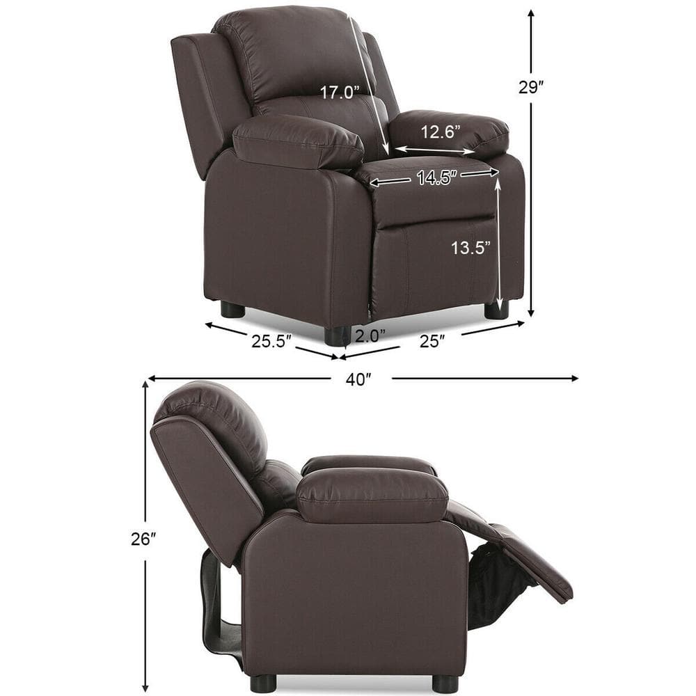 Brown Faux Leather Kids Recliner Armchair with Storage