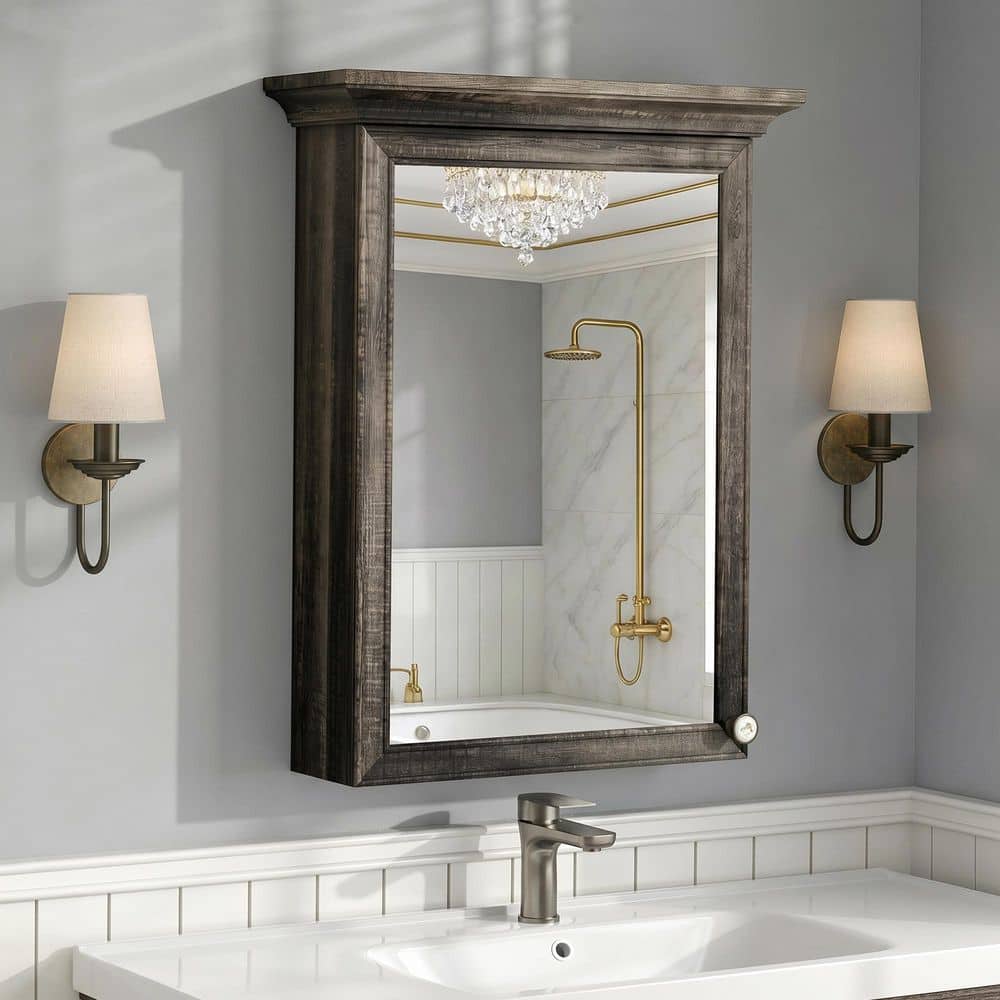 24 in. W x 36 in. H Rectangular Wood Surface Mount Medicine Cabinet with Mirror Adjustable Shelves and Hinges price history on PriceWatchPro