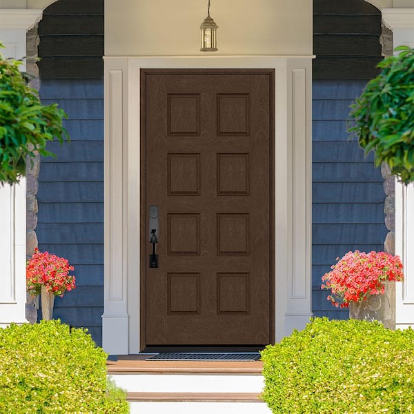 Regency 36 in. x 80 in. 8-Panel RHIS Hickory Stain Mahogany Fiberglass Prehung Front Door