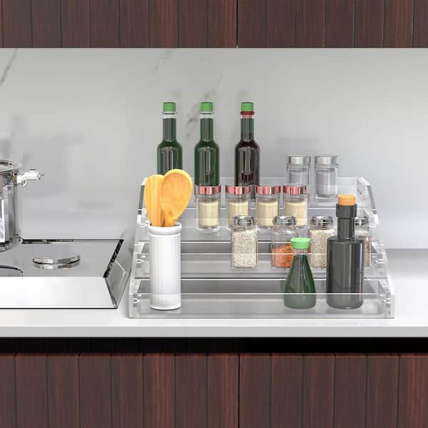 12.4 in. 4 Tier Acrylic Vertical Shelves Spice Rack in Clear