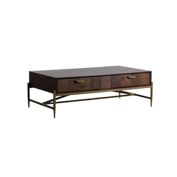 Benjara Cid 52.8 in. Brown Rectangle Acacia Wood Coffee Table with 2 Drawer and Beveled Edge