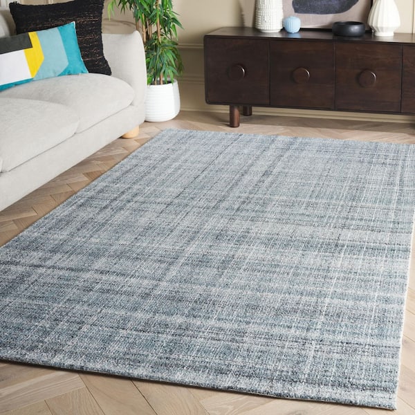 Abstract 6 ft. x 6 ft. Square Aqua/Gray Modern Plaid Area Rug