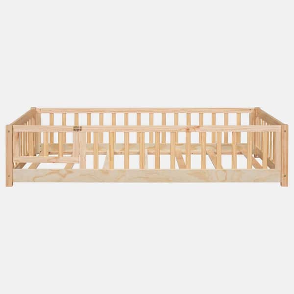 wetiny Beige Wood Frame Twin Size Platform Bed