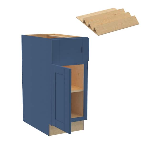 Home Decorators Collection Washington 15 in. W x 24 in. D x 34.5 in. H Vessel Blue Plywood Shaker Assembled Base Kitchen Cabinet Left SP Tray