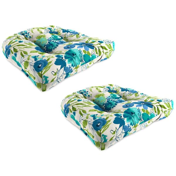 18 in. W x 18 in. D x 4 in. T Square Outdoor Wicker Seat Cushion in Bettina Aqua (2-Pack)