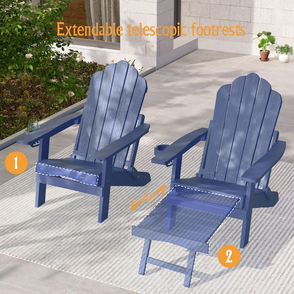 JOYESERY Navy Blue Folding Adirondack Chair with Retractable