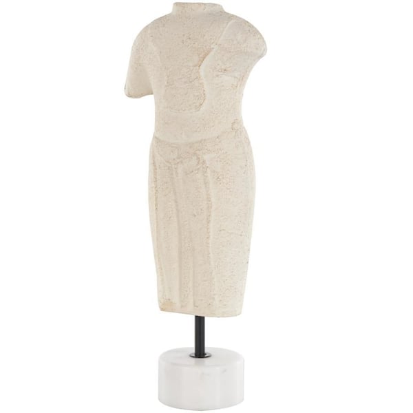 Litton Lane Cream White 6 in. x 14 in. Woman Paper Mache Distressed Greek Inspired Sculpture with Marble Base