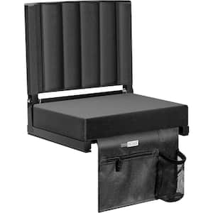 Portable Stadium Seat for Bleachers with Back Support, Cup Holder and Shoulder Strap in Black