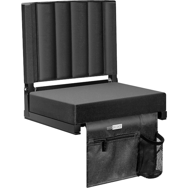 VIVOHOME Portable Stadium Seat for Bleachers with Back Support, Cup Holder and Shoulder Strap in Black